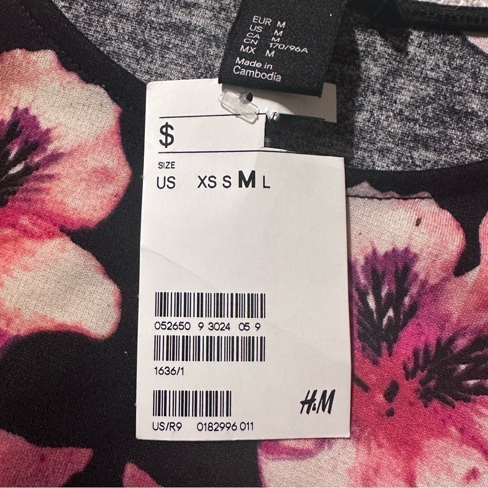 NEW H&M Fit and Flare Sleeveless Dress Pink Black Floral Stretch Women's M NWT - Picture 8 of 12
